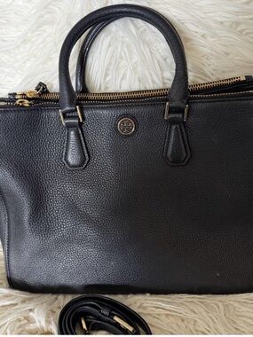 Tory Burch Black Pebbled Leather Crossbody with Gold Logo